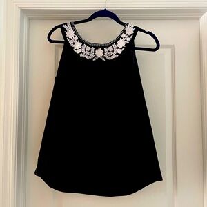 Black Embellished Linen Top